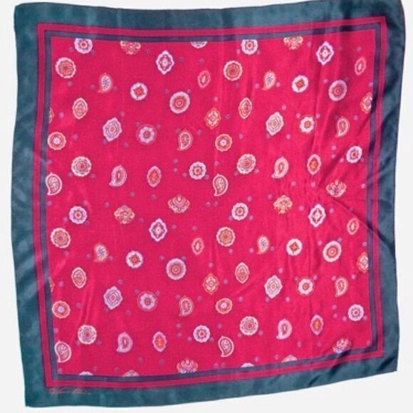 ANNE KLEIN NAVY BURGANDY SILK  PAISLEY SCARF 24" - Picture 1 of 7